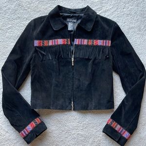 Vintage Bebe cropped suede fringe jacket